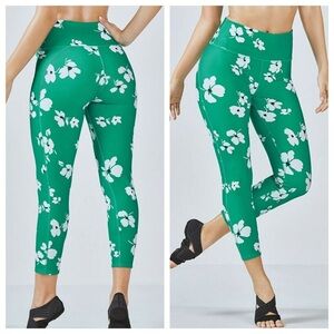 Fabletics Green White Floral Leggings XS